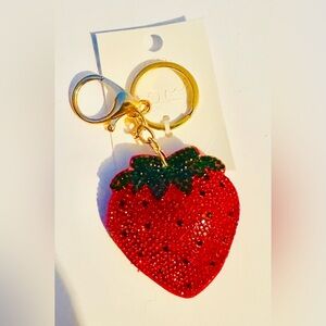 Strawberry Keychain with Gold Accents